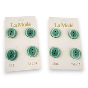 Vintage NOS Buttons La Mode Green 8 New on Card 5/8" Italy Asymmetrical Oval